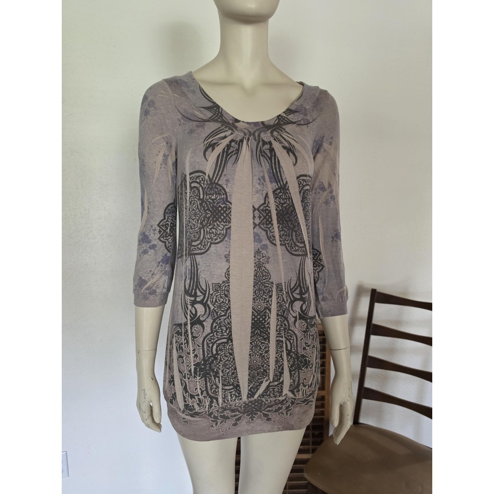 Fairy Grunge Whimsygoth Y2K Tribal Distressed Damask Longline Tunic Top Micro